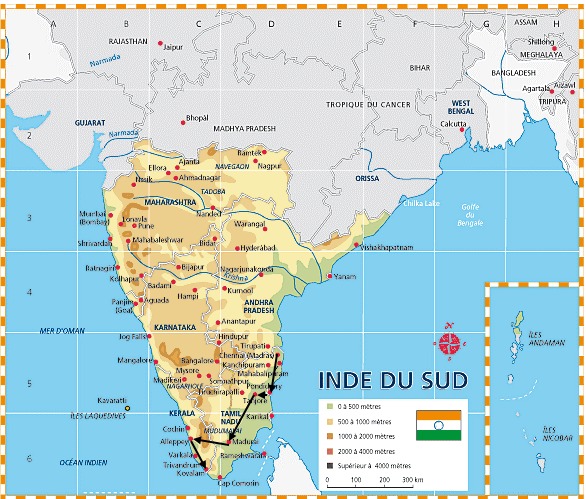 INDE DU SUD: de la côte du Coromandel à la côte du Malabar.   INDE DU SUD: de la côte du Coromandel à la côte du Malabar.