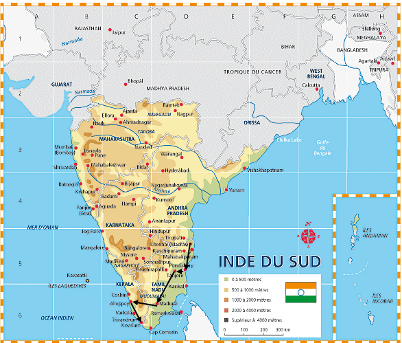 INDE DU SUD: de la côte du Coromandel à la côte du Malabar.  