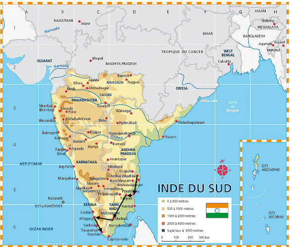 INDE DU SUD: de la côte du Coromandel à la côte du Malabar.   INDE DU SUD: de la côte du Coromandel à la côte du Malabar.